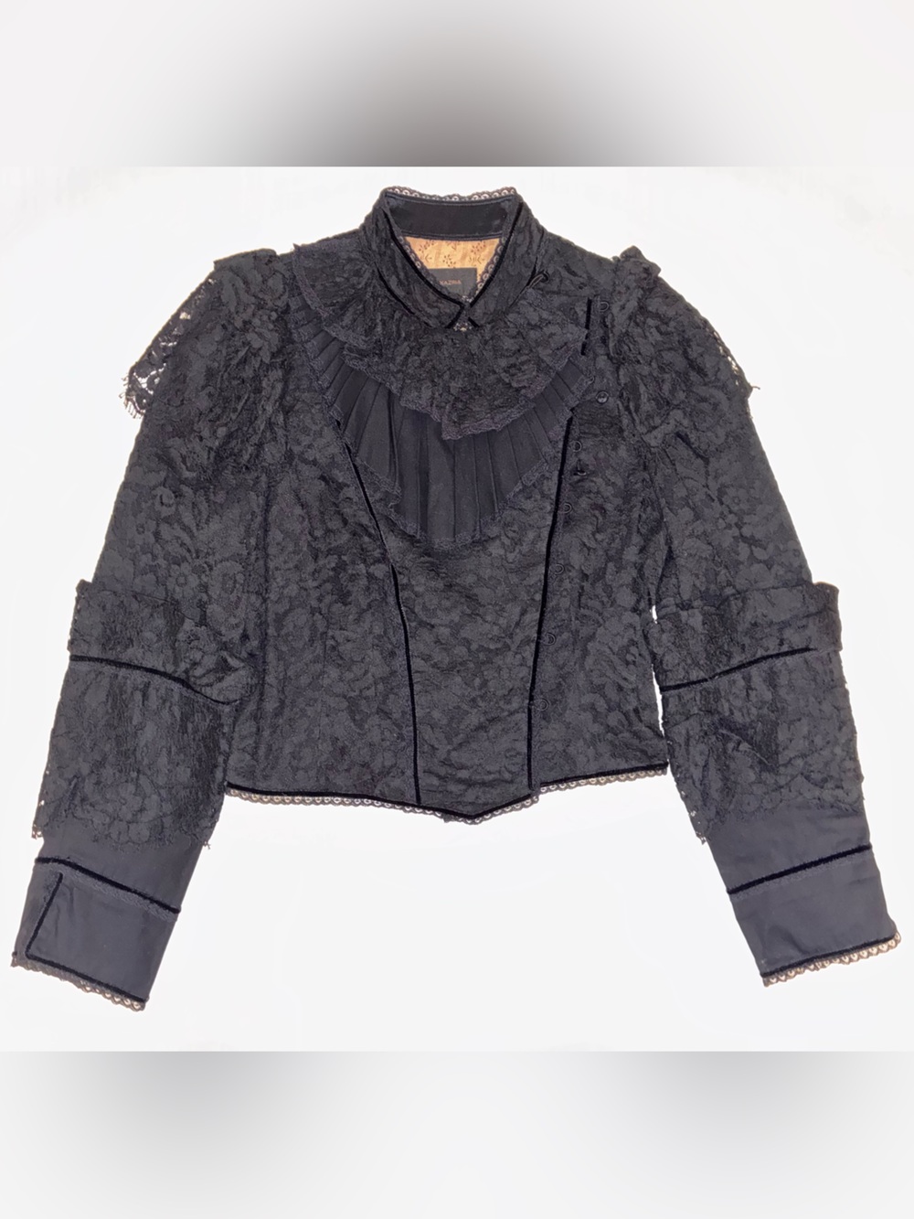BCBGMaxAzria Black Lace Pleated-Bib Blazer